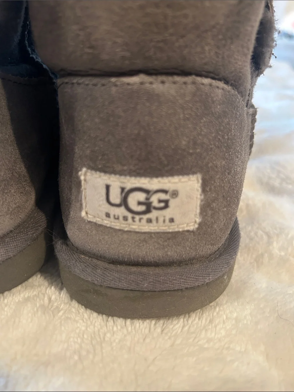 UGG Charcoal Suede Shearling Button Boot